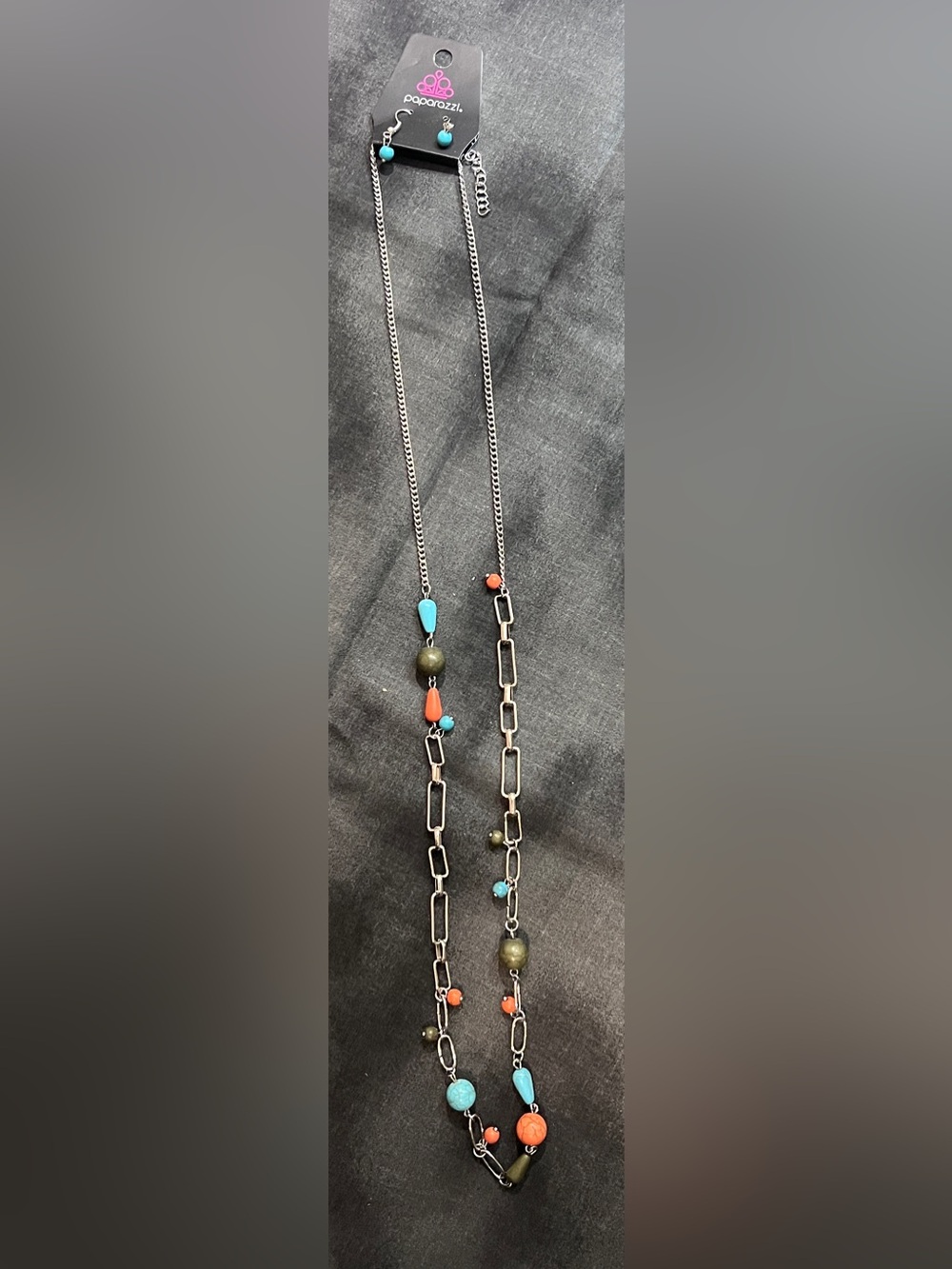 Paparazzi Turquoise Blue & Coral Bead Link Necklace